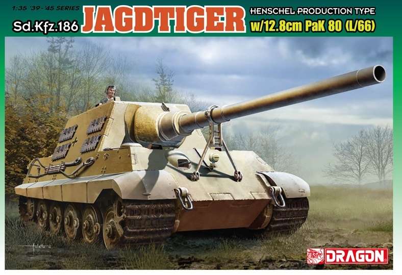 Niemiecki niszczyciel czołgów Jagdtiger z armatą 12.8 cm PaK 80 (L/66), plastikowy model do sklejania Dragon 6827 w skali 1:35.-image_Dragon_6827_1