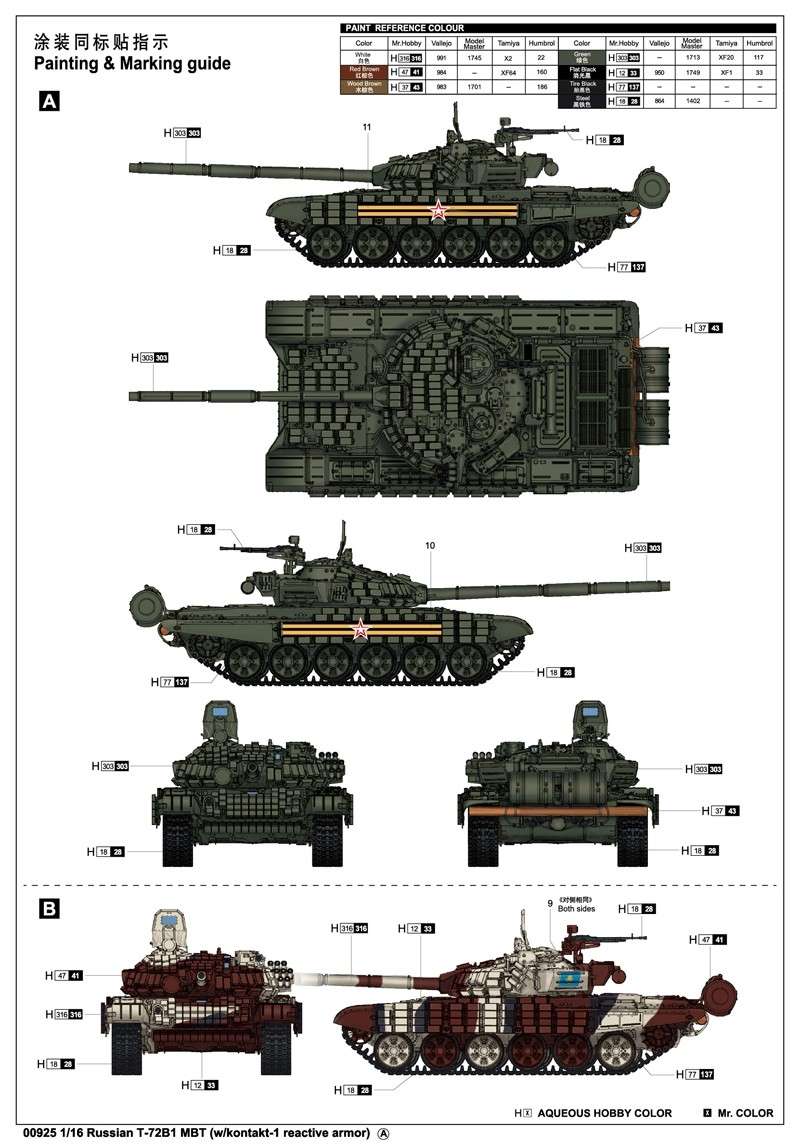 Massstab 1 25 Grosser Russian T 72b1 Mbt Kontakt 1 Reactive Armor Tank 1 16 Model Kit Trumpeter Modellbau