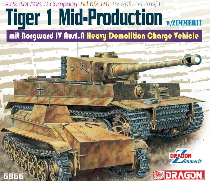 Niemiecki ciężki czołg Pz.Kpfw. VI Ausf. E Tiger I z Zimmeritem oraz pojazd Borgward IV Ausf. A., plastikowe modele do sklejania Dragon 6866 w skali 1:35-image_Dragon_6866_1