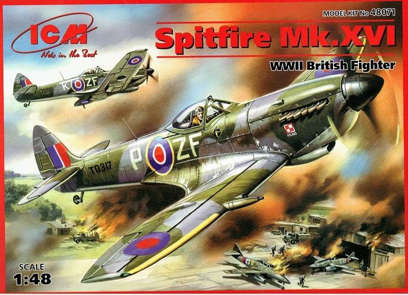 Brytyjski samolot myśliwski Spitfire Mk.XVI, plastikowy model do sklejania ICM 48071 w skali 1:48-image_ICM_48071_1