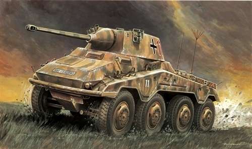 Model niemieckiego samochodu pancernego Sd.Kfz.234/2 Puma, plastikowy model Italeri 202 do sklejania w skali 1/35.-image_Italeri_0202_1