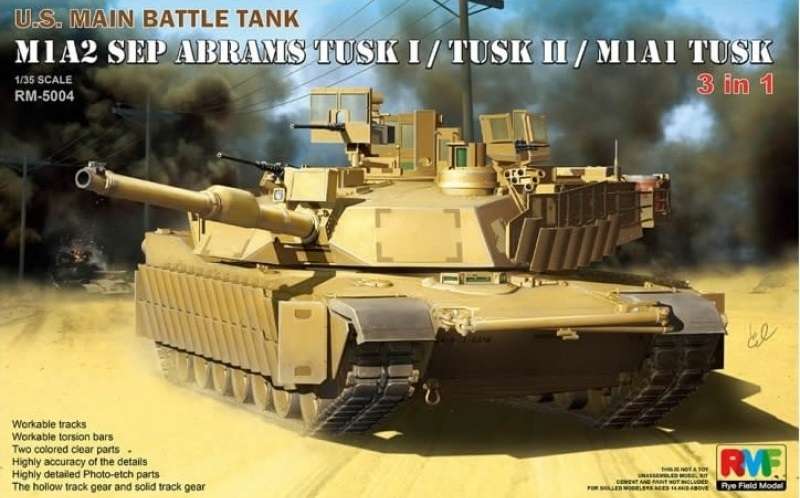 Model 3 w 1 - M1A2 SEP Abrams Tusk I / Tusk II/ M1A1 Tusk, plastikowy model do sklejania RFM RM-5004 w skali 1/35.-image_RFM Rye Field Model_RM-5004_1