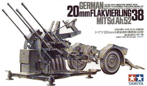 Niemieckie przeciwlotnicze działko 20 mm Flakvierling 38 z przyczepką, plastikowy model do sklejania Tamiya 35091 w skali 1:35-image_Tamiya_35091_1