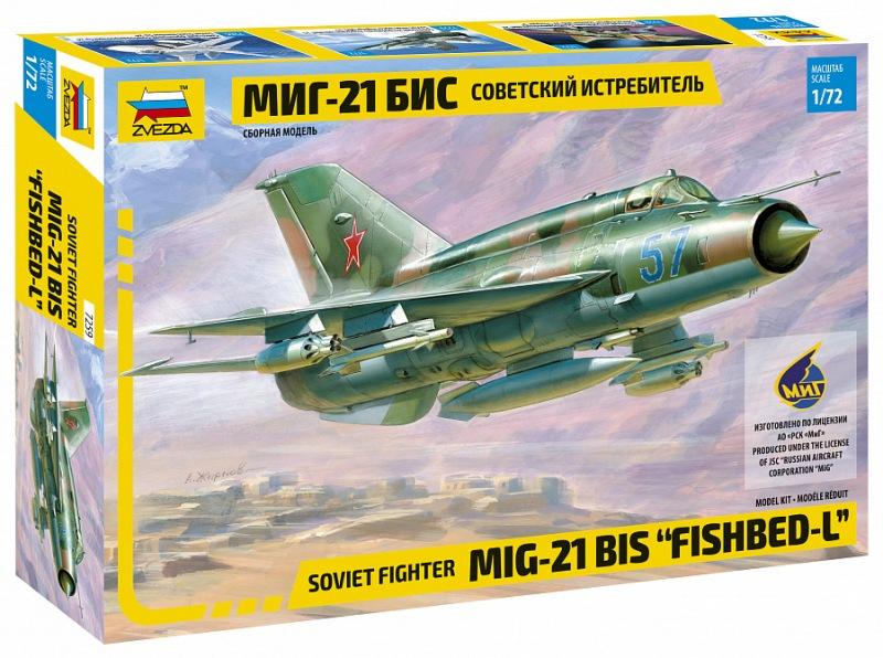 Radziecki samolot myśliwski MiG-21 bis, plastikowy model do sklejania Zvezda 7259 w skali 1:72.-image_Zvezda_7259_1