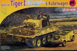 Dragon 7434 Tiger I Mid Production with Zimmerit and Kubelwagen