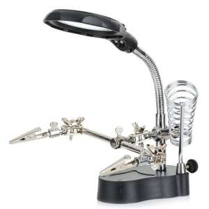 Helping hand magnifier LED light with soldering stand