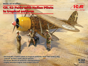 Fiat CR.42 Falco with Pilots in tropical uniform model ICM 32025 in 1-32