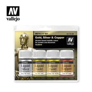 Metallic Set Gold, Silver and Copper Vallejo 70199 4x35ml