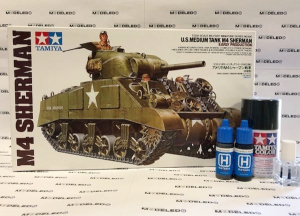 Gift set model Tank M4 Sherman Tamiya 35190 with paints and glue