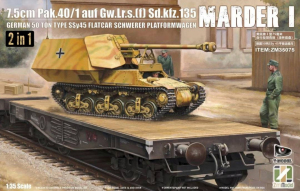 Zimi Model 35075 7.5cm PaK.40/1 auf. Gw.Lr.s.(f) Sd.Kfz.135 - Marder I German 50 ton Type SSy45 Flatcar Schwerer Platformwagen 2in1 1/35