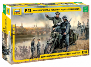 German R-12 Heavy Motorcycle with rider in scale 1-35 Zvezda 3632