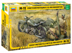 Soviet Motorcycle M-72 with Mortar in scale 1-35 Zvezda 3651