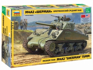 Medium Tank M4A2 Sherman 75mm model Zvezda 3702 in 1-35