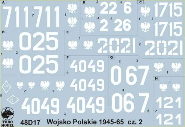 Kalkomania Wojsko Polskie 1945-65 cz. 2, polska kalkomania do modeli w skali 1/48. 