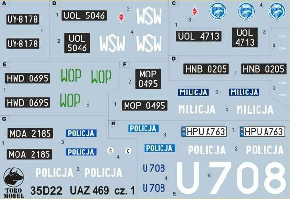 Kalkomania UAZ 469 w Polsce cz.1, polska kalkomania do modeli w skali 1/35, 35D22