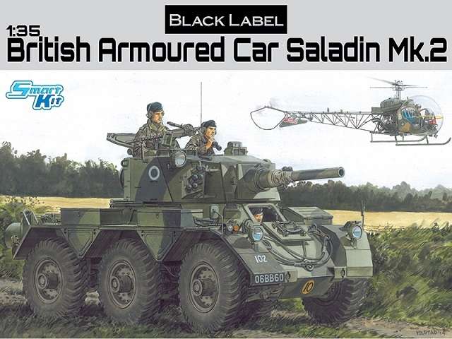 Brytyjski 6-kołowy samochód pancerny Saladin Mk.2, plastikowy model do sklejania Dragon Black Label 3554 w skali 1:35-image_Dragon_3554_1