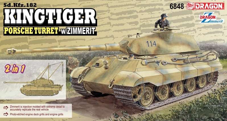 Niemiecki czołg Kingtiger (z zimmeritem) 2 w 1, plastikowy model do sklejania Dragon 6848 w skali 1:35. -image_Dragon_6848_1