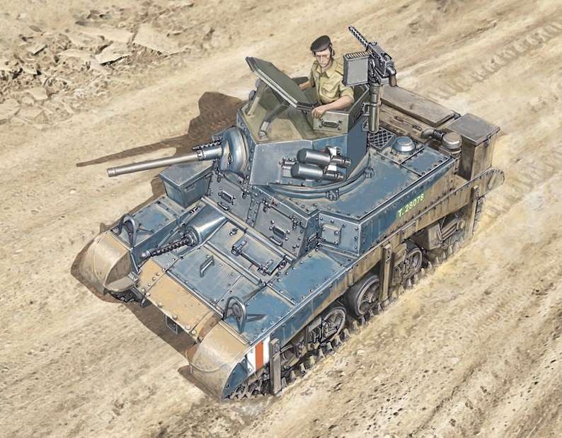 Amerykański czołg M3 / M3A1 zwany potocznie przez Brytyjczyków Stuart, plastikowy model do sklejania Italeri 15761 Warlord games w skali 1:56.-image_Italeri_15761_1
