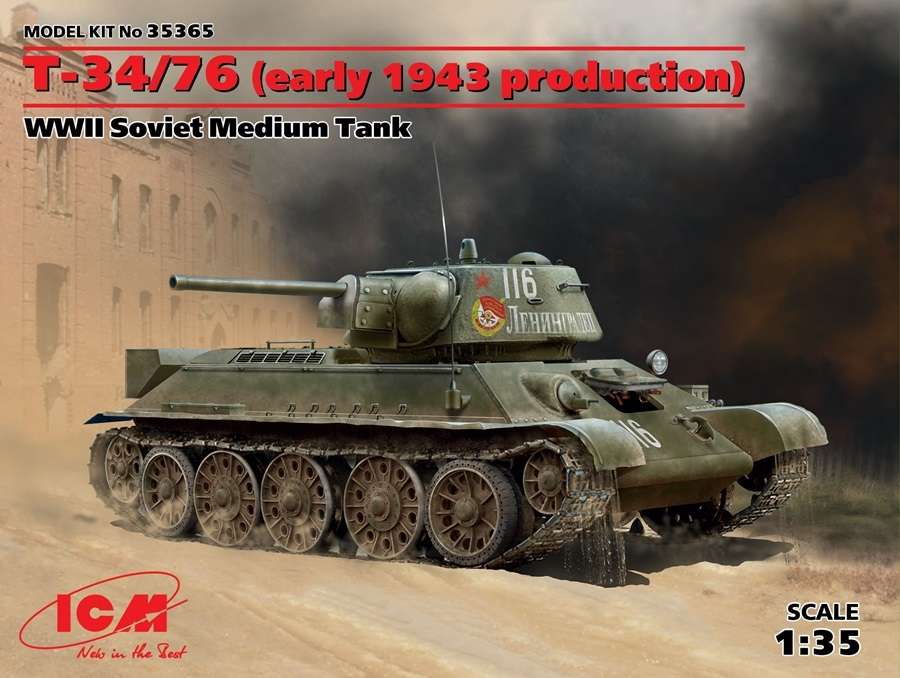 Radziecki średni czołg T-34/76 (wczesna produkcja - 1943), plastikowy model do sklejania ICM 35365 w skali 1:35-image_ICM_35365_1