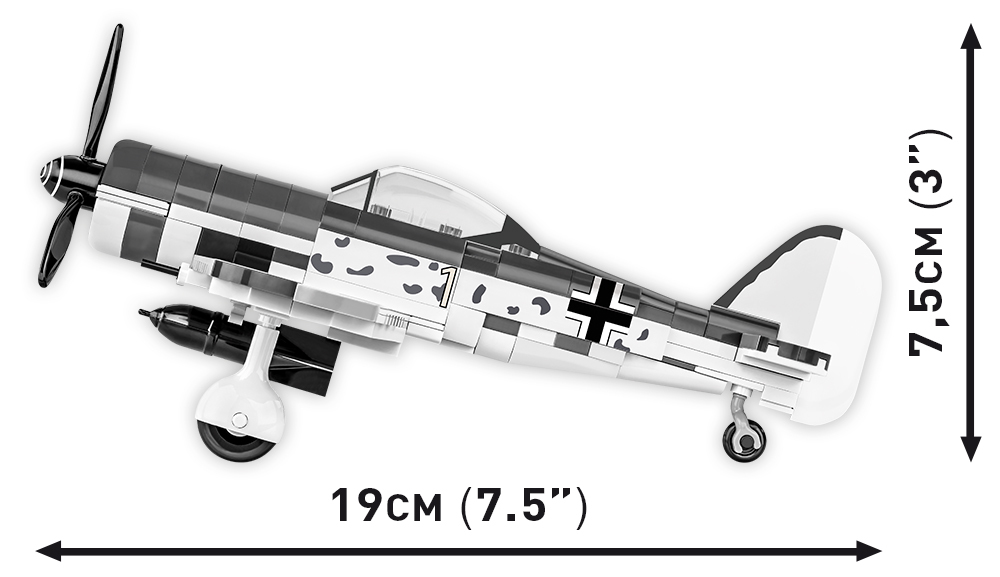 Wymiary myśliwca Focke-Wulf Fw 190 F-8 Cobi 5871 z klocków