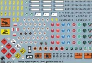 35D11 Polska kalkomania - Tablice rejestracyjne wz.2000, godła, napisy pojazdów Wojska Polskiego cz.1 - skala 1/35