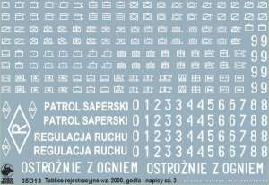 35D13 Polska kalkomania - Tablice rejestracyjne wz.2000, godła, napisy pojazdów Wojska Polskiego cz.3 - skala 1/35