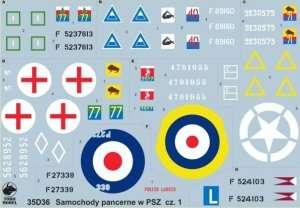 35D36 Polska kalkomania - Samochody pancerne w PSZ cz.1 Egip 1942 - Włochy 1945 - skala 1/35