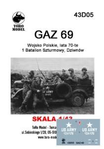 43D05 Kalkomania 1-43 GAZ 69 Wojsko Polskie lata 70-te