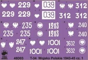 48D03 Polska kalkomania - T-34 w Wojsku Polskim 1943-45 - 1/48