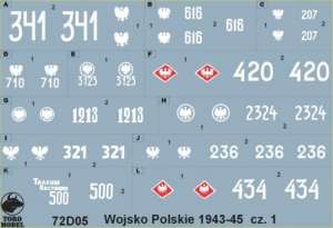 72D05 Polska kalkomania 1-72 Wojsko Polskie 1943-45 cz.1