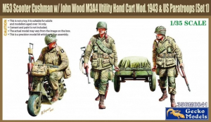 Gecko Models 35GM0041 M35 Scooter Cushman w/ John Wood M3A4 Utility Hand Cart Mod. 1943 & US Paratroops (Set 1) 1/35