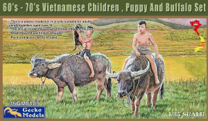 Gecko Models 35GM0109 60'-70's Vietnamese Children, Puppy and Buffalo Set 1/35