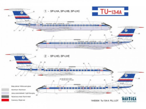 Kalkomania do samolotu TU-134A PLL LOT 1-144 nr 144D004