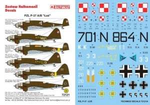 Kalkomania do PZL P-37 A/B Łoś skala 1-72 Techmod 72121