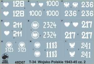 Polska kalkomania - Czołgi T-34 w WP 1943-45 cz.2  skala 1-48