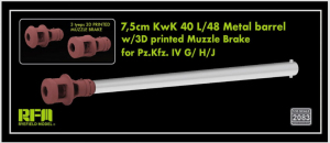 RFM 2083 7,5 cm KwK 40 L/48 Metal Barrel w/3D printed Muzzle Brake for Pz.Kfz. IV G/H/J 1/35 
