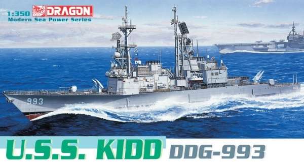 Model amerykańskiego okrętu niszczyciela rakietowego Kidd DDG-993, plastikowy model do sklejania Dragon 1014 w skali 1/350.-image_Dragon_1014_1