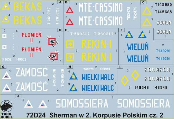 72D24 Kalkomania - Sherman w 2. Korpusie Polskim cz. 2 skala 1/72