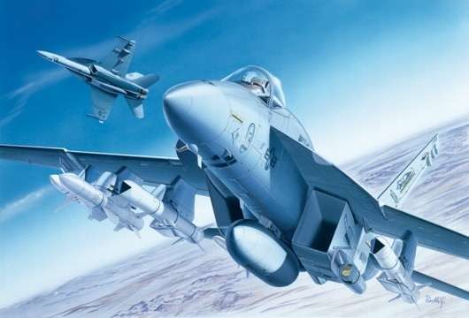 Amerykański pokładowy samolot nadźwiękowy F/A-18E Super Hornet, plastikowy model do sklejania Italeri 083 w skali 1:72-image_Italeri_0083_1