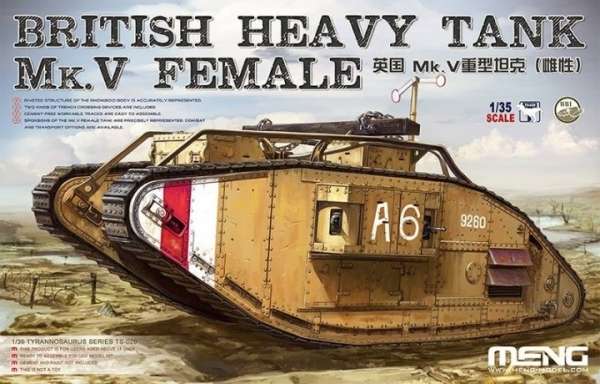 Brytyjski ciężki czołg Mk. V Female z okresu WWI, plastikowy model do sklejania Meng TS-029 w skali 1/35.-image_Meng_TS-029_1