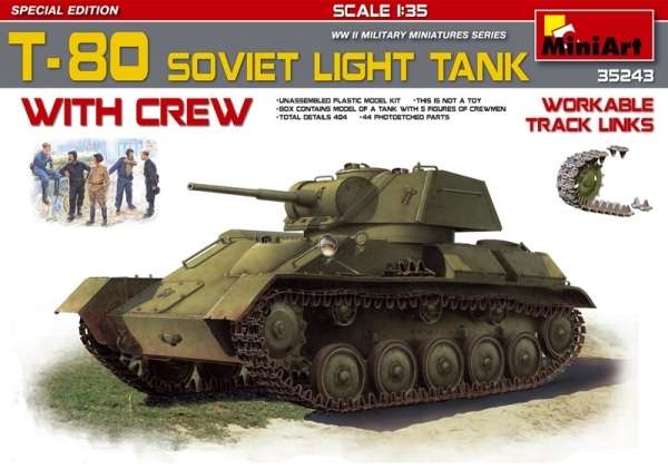 Radziecki lekki czołg T-80 wraz z załogą, plastikowy model oraz figurki do sklejania MiniArt 35243 w skali 1:35-image_MiniArt_35243_1