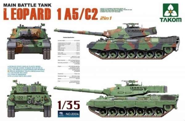 Czołg podstawowy Leopard 1A5/C2, plastikowy model do sklejania Takom 2004 w skali 1:35-image_Takom_2004_1