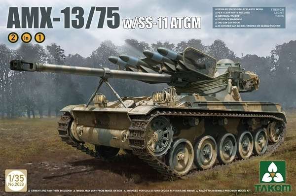 Francuski lekki czołg AMX-13/75 z wyrzutnią ppk SS-11, plastikowy model do sklejania Takom 2038 w skali 1:35.-image_Takom_2038_1