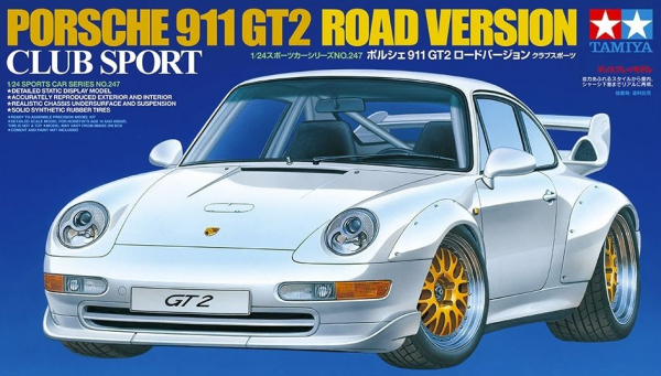 Niemiecki samochód Porsche 911 GT2 w wersji sportowej, plastikowy model do sklejania Tamiya 24247 w skali 1:24-image_Tamiya_24247_1