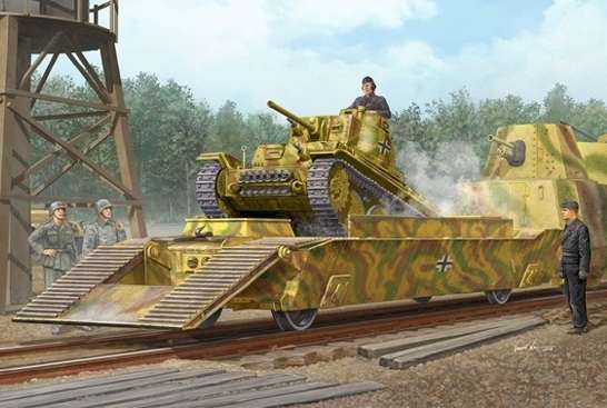 Niemiecki wagon platforma do transportu czołgów oraz czołg PzKpfw 38(t), plastikowy model do sklejania Trumpeter 01508 w skali 1:35.-image_Trumpeter_01508_1