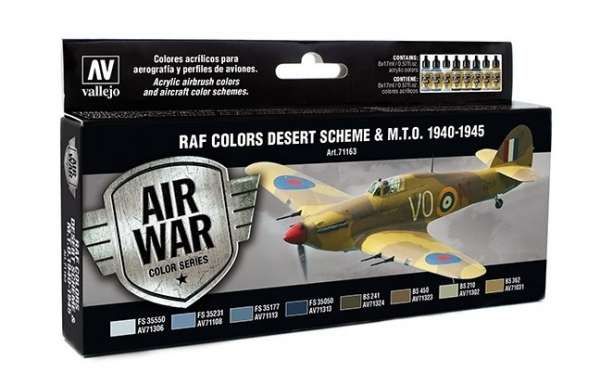 Zestaw modelarskich farb akrylowych do malowania wszystkich samolotów RAF 1940-45 (Afryka Północna, rejon Morza Śródziemnego), Vallejo 71163-image_Vallejo_71163_1