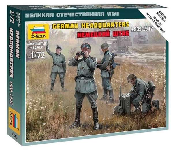 Model figurek niemieckiego sztabu, plastikowe figurki (4 szt.) do składania Zvezda 6133 w skali 1/72.-image_Zvezda_6133_1