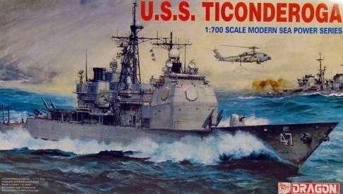 Amerykański krążownik rakietowy U.S.S. Ticonderoga, plastikowy model do sklejania Dragon 7018 w skali 1:700.-image_Dragon_7018_1
