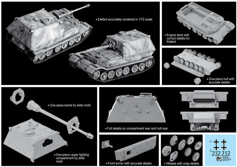 Niemieckie samobieżne ciężkie działo pancerne Sd.Kfz.184 Elefant , plastikowy model do sklejania Dragon 7515 w skali 1:72-image_Dragon_7515_3