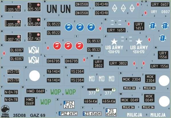 Kalkomania GAZ 69 w Polsce, polska kalkomania do modeli w skali 1/35. 